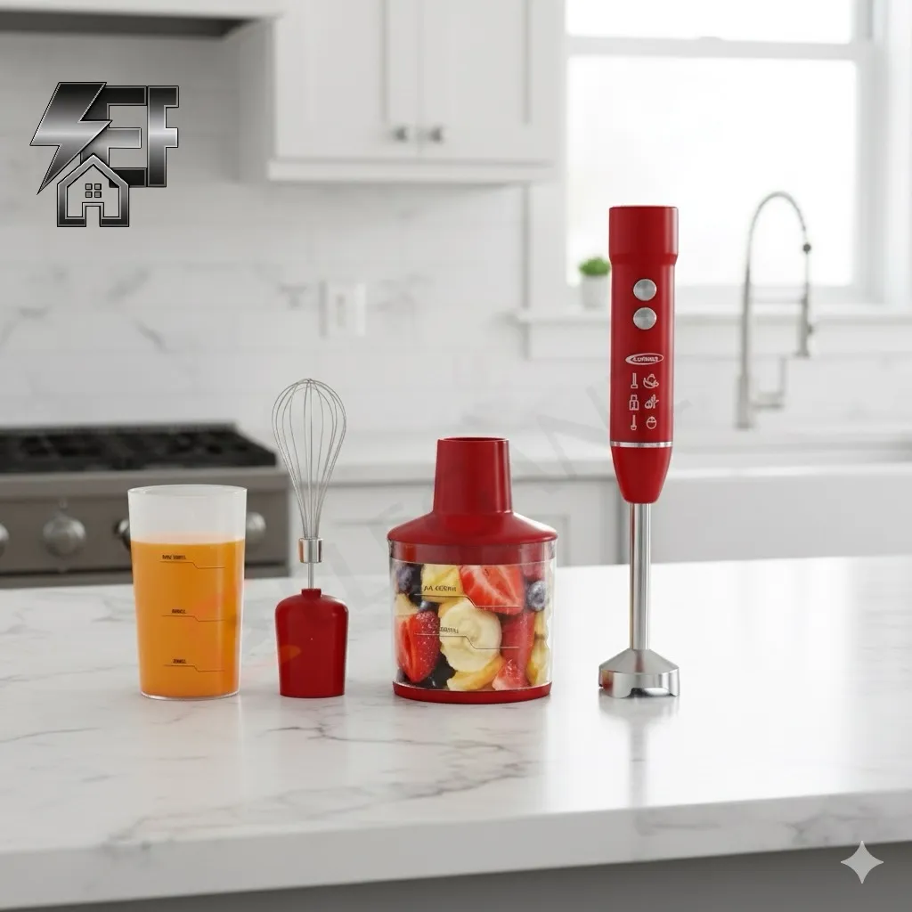 Mixeur Plongeant 4En1 Florence HK452 - 400 Watts - Rouge