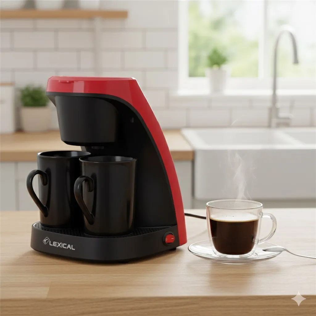 Machine à Café Lexical Avec 2 Tasses LEM-0620 - 450 Watts - Rouge