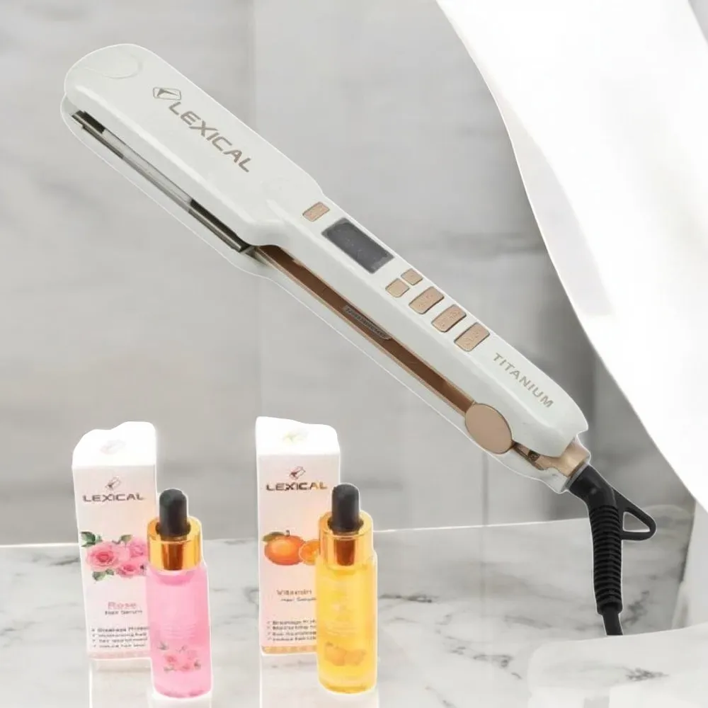 Plaque Cheveux Lexical LHS5380 + 2 Huiles De Soin Capillaire - Blanc