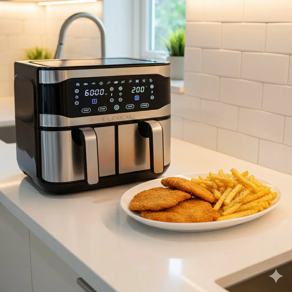 Friteuse sans huile Lexical LAF-3081 double panier - 9 Litres - 1200 Watts